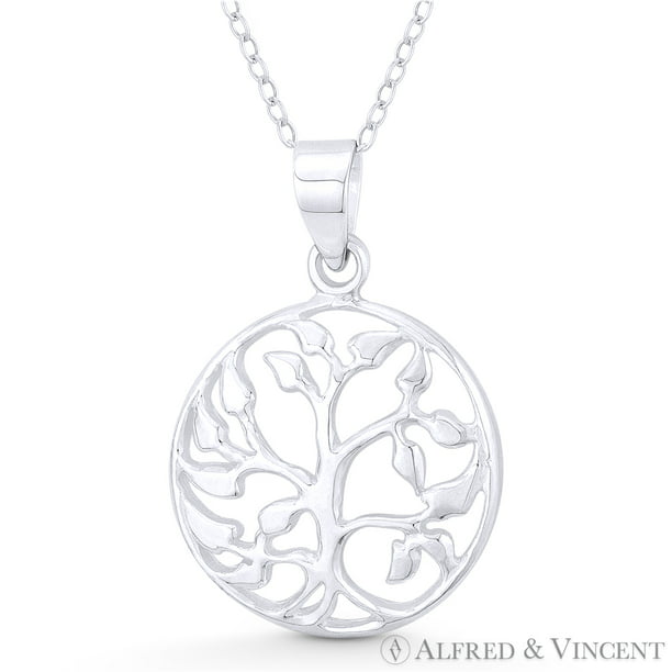 Round Tree of Life Charm Necklace 925 Sterling Silver Vines Leaves Family NEW
